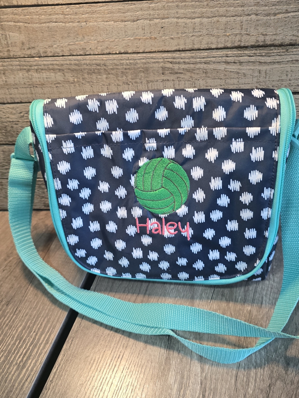 Thirty One Personalized Teal- Insulated Lunch Bag with Volleyball Embroidery